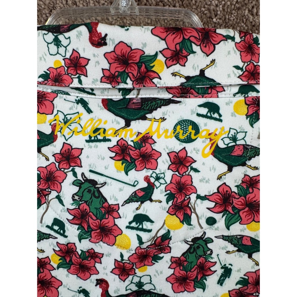 William Murray Golf Mens Greens Keepers Polo Shirt White Floral Animal Large NWT - Picture 11 of 12